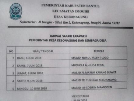 JADWAL SAFARI TARAWEH 